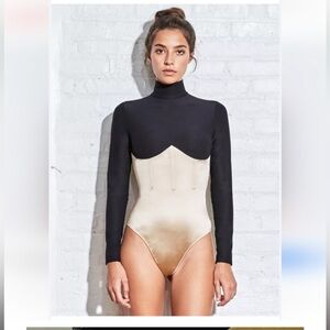 NWT Fleur Du Mal Black / Bone Mock Neck Corset Bodysuit Large